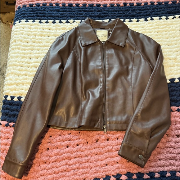 Bagatelle Chocolate Faux Leather Jacket - Picture 3 of 6